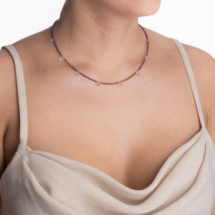 Colier argint pietre semipretioase microfatetate  granat 3 mm si briolete din ametrin lungime 42 cm [3]