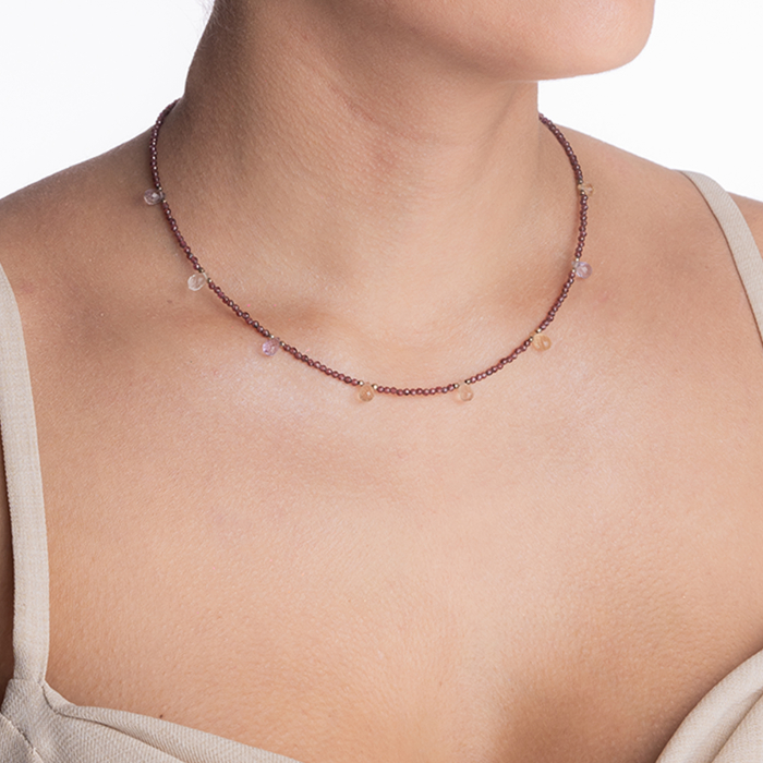 Colier argint pietre semipretioase microfatetate  granat 3 mm si briolete din ametrin lungime 42 cm [4]