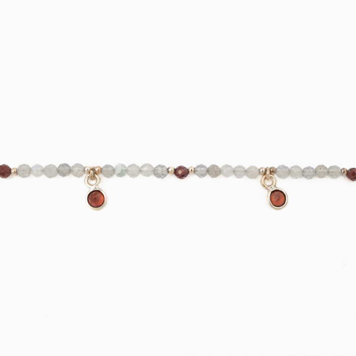 Colier argint pietre semipretioase microfatetate labradorit si granat 3 mm  lungime 45 cm [2]