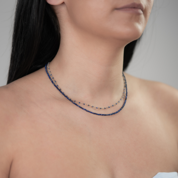Colier argint pietre semipretioase microfatetate  lapis lazuli de 2 mm  lungime 42 cm [3]