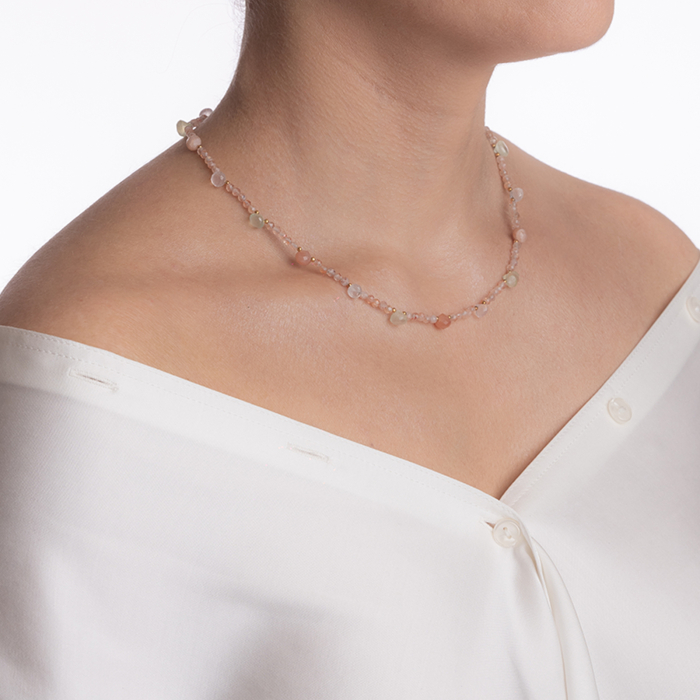 Colier argint pietre semipretioase microfatetate piatra soarelui de 3.5 mm, briolete din cuart roz, Cristal de stanca, prehnit, piatra lunii lungime 36 cm [4]