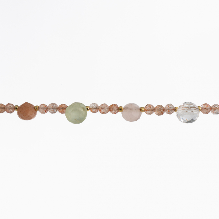 Colier argint pietre semipretioase microfatetate piatra soarelui de 3.5 mm, briolete din cuart roz, Cristal de stanca, prehnit, piatra lunii lungime 36 cm [2]