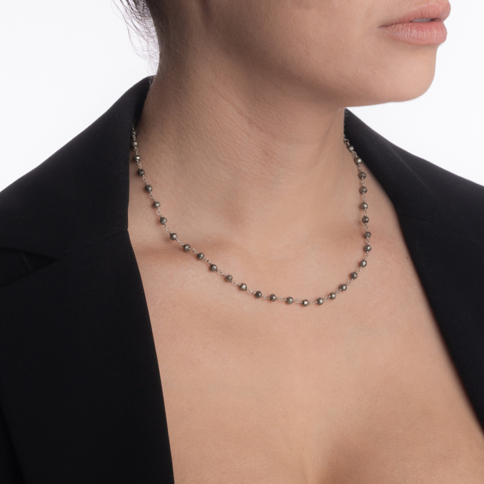 Colier argint pietre semipretioase microfatetate pirita 4 mm  lungime 42 cm [3]