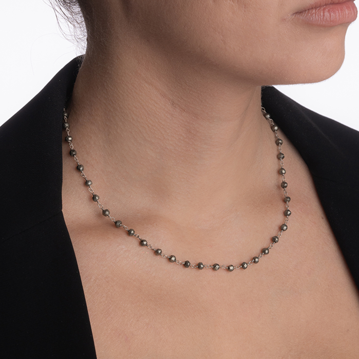 Colier argint pietre semipretioase microfatetate pirita 4 mm  lungime 42 cm [4]