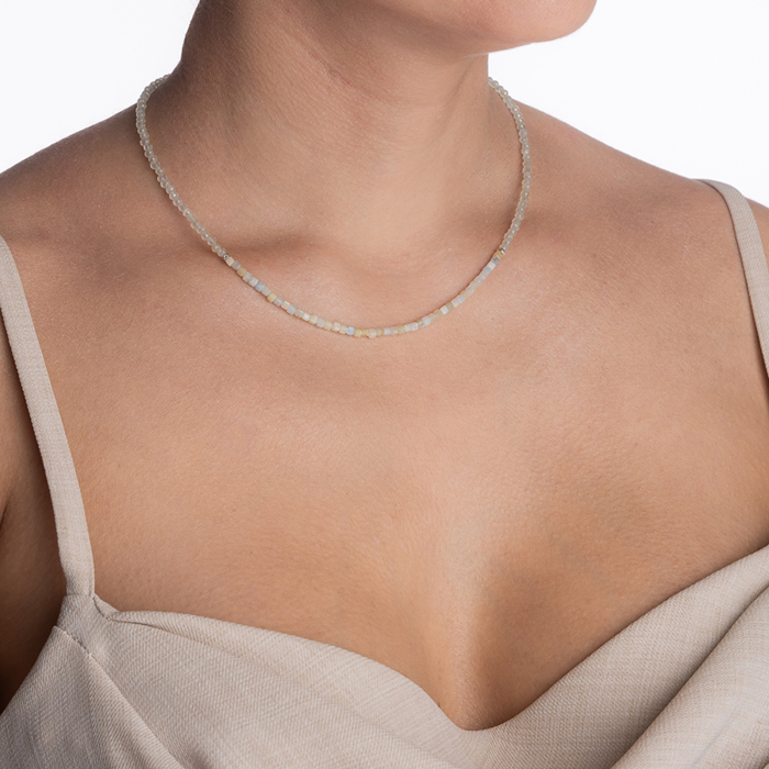 Colier argint pietre semipretioase microfatetate prehnit 3 mm si cubulete din crisopraz lungime 42 cm [3]