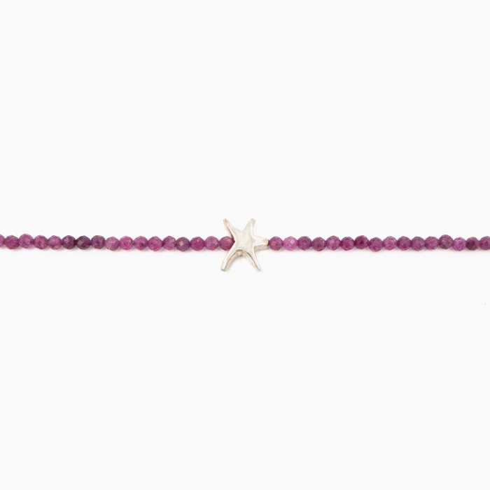 Colier argint pietre semipretioase microfatetate rubin 2 mm decorate cu un element din argint lungime 42 cm [2]