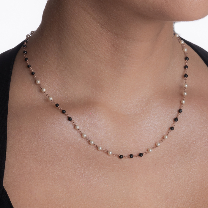 Colier argint pietre semipretioase microfatetate spinel de 4 mm perle de cultura lungime 42 cm [3]