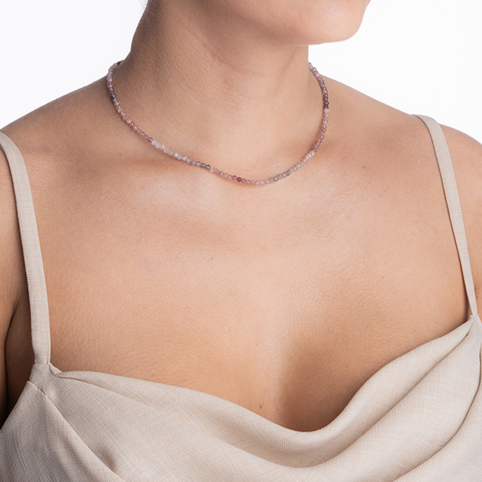 Colier argint pietre semipretioase microfatetate spinel roz in degrade de 3 mm  lungime 40-44 cm [4]