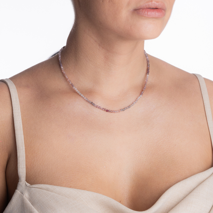 Colier argint pietre semipretioase microfatetate spinel roz in degrade de 3 mm  lungime 40-44 cm [3]