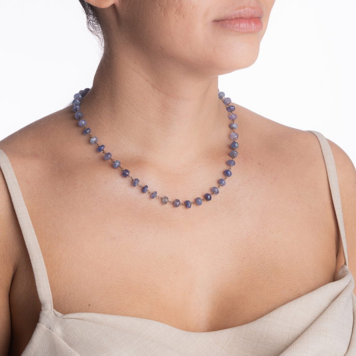 Colier argint pietre semipretioase microfatetate tanzanit 7 mm lungime 42 cm [3]