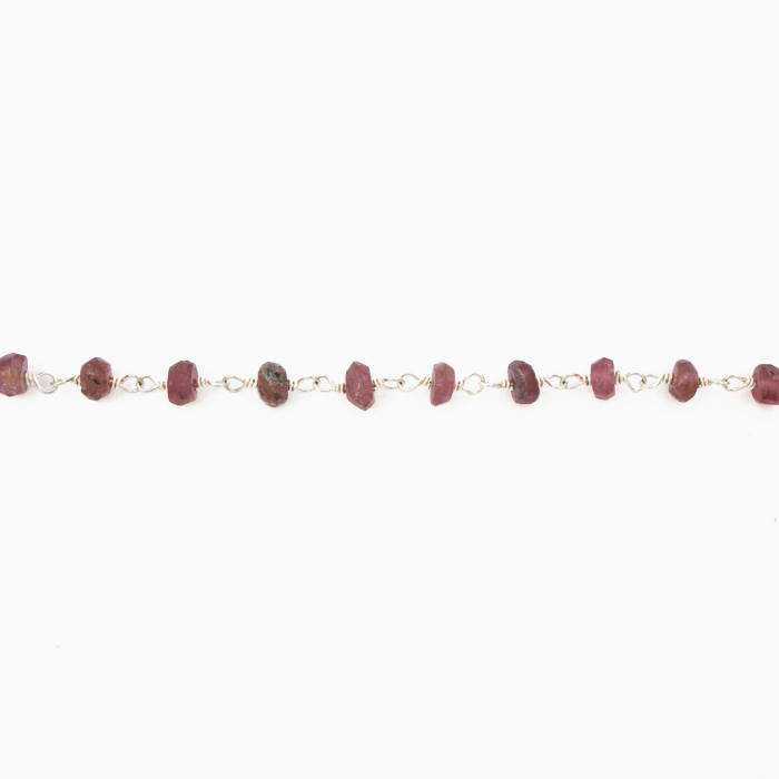 Silver necklace with micro-faceted pink tourmaline 4 mm - length 40 cm [2]