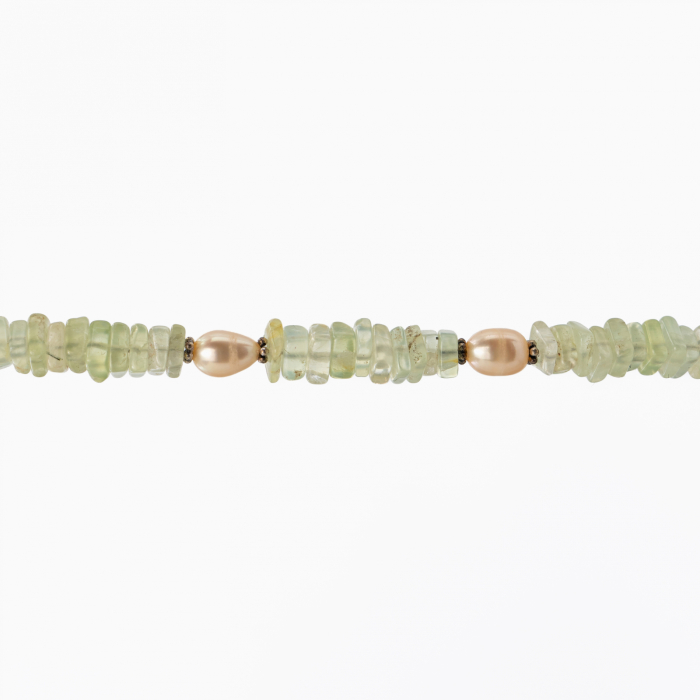 Colier argint pietre semipretioase prehnit rotunde de 6 mm, perla de cultura, onix  lungime 58 cm [2]