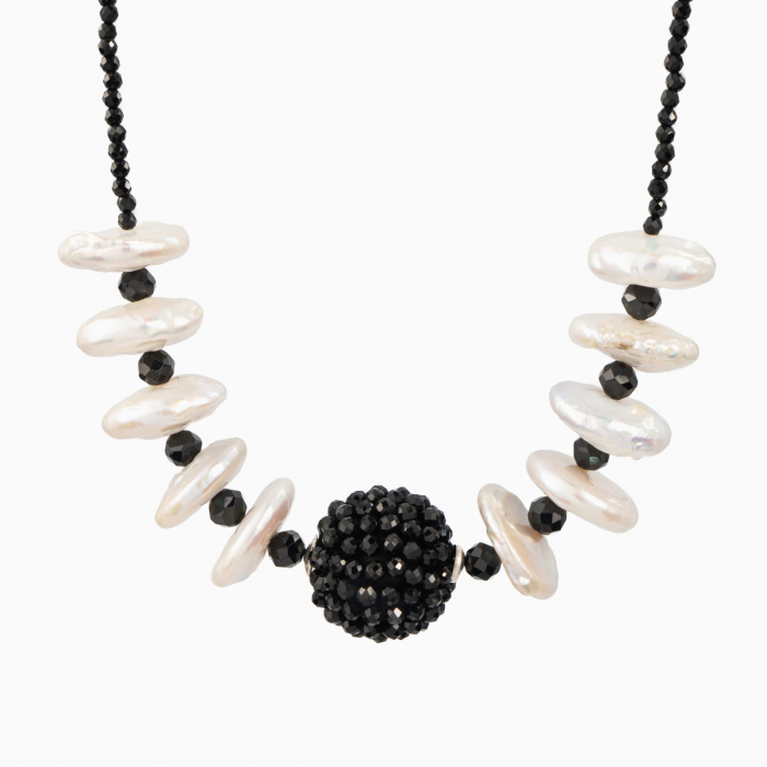 Colier argint pietre semipretioase spinel microfatetat 10 discuri perle cultura 14 mm bila spinel 16 mm [2]