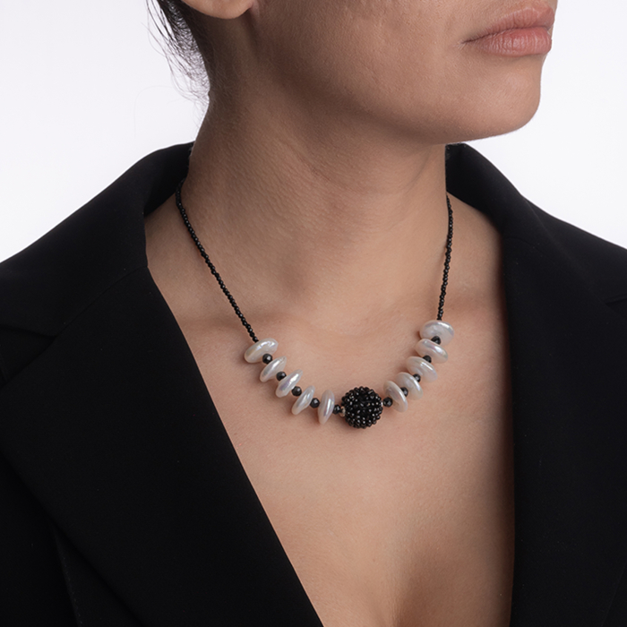 Colier argint pietre semipretioase spinel microfatetat 10 discuri perle cultura 14 mm bila spinel 16 mm [3]