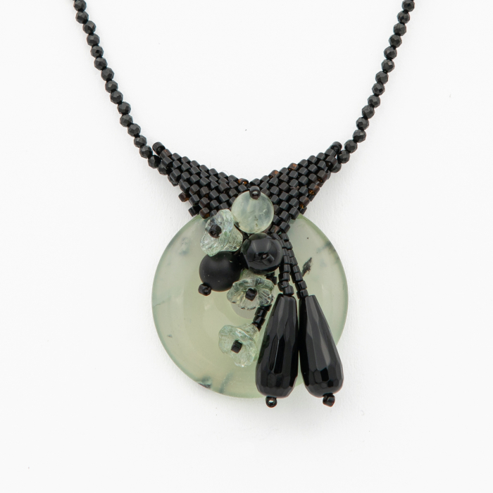 Colier argint pietre semipretioase spinel microfatetat 2,5 mm pandantiv din prehnit lungime 49 cm [2]