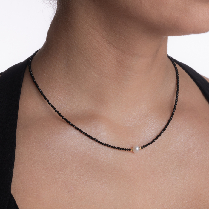 Colier argint pietre semipretioase spinel microfatetat de 2 mm cu perla de cultura lungime 42 cm [4]