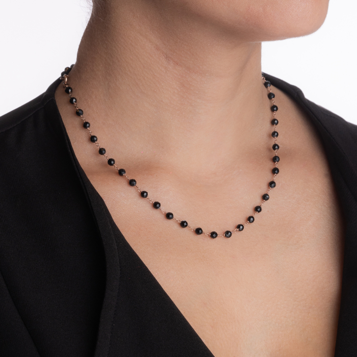 Colier argint pietre semipretioase spinel negru 2.5 mm  lungime 42 cm [4]