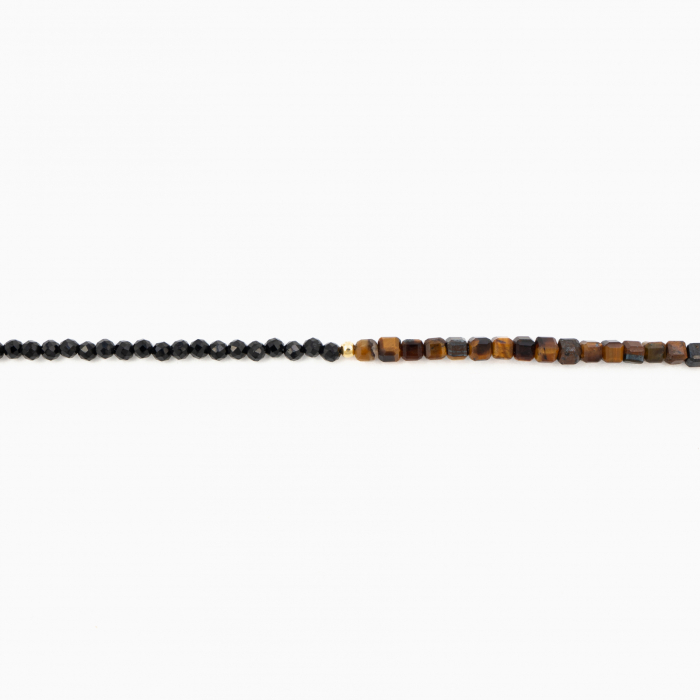 Colier argint pietre semipretioase spinel negru 2,5 mm si cubulete din ochi de tigru lungime 41 cm [2]