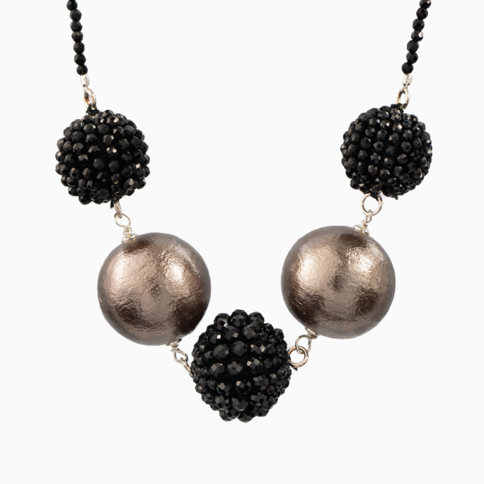Colier argint pietre semipretioase spinel negru bile de 14 si 16 mm bila bronz tip perla Japonia 20 mm [2]