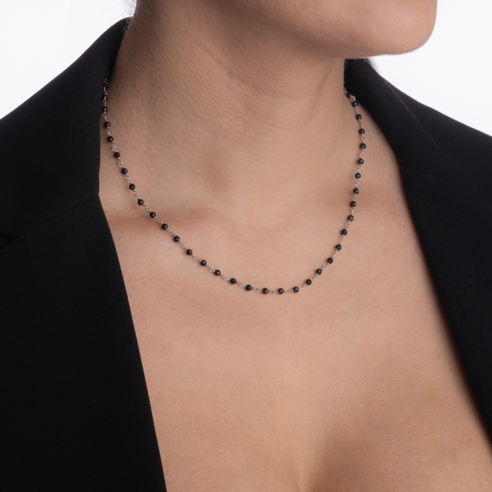 Silver necklace with micro-faceted black spinel 3 mm - length 42 cm [4]