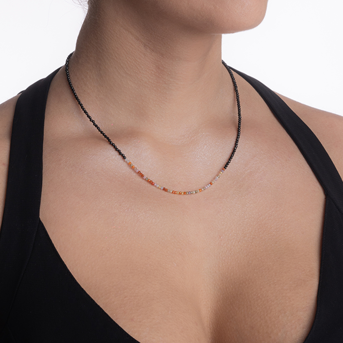 Colier argint pietre semipretioase spinel negru si zirconiu multicolor de 2 mm lungime 42 cm [4]