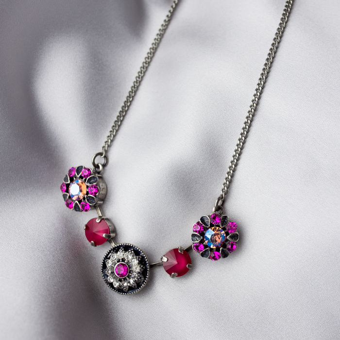 Colier cristale Fucsia Antique Silver Plated [1]