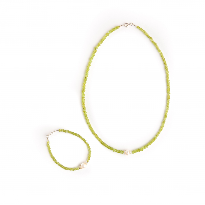 Set peridot margele microfatetate si perla de cultura [2]