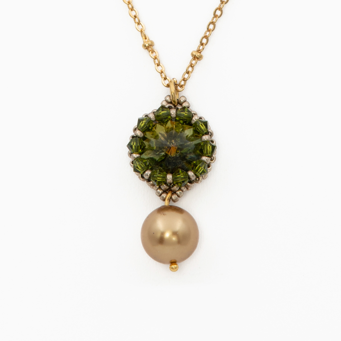 Silver pendant necklace with 16 mm black spinel bead and 25 mm bronze-tone Japan-style pearl bead [2]