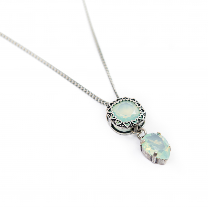 Colier pandantiv cristale Powder Green Antique Silver Plated [1]