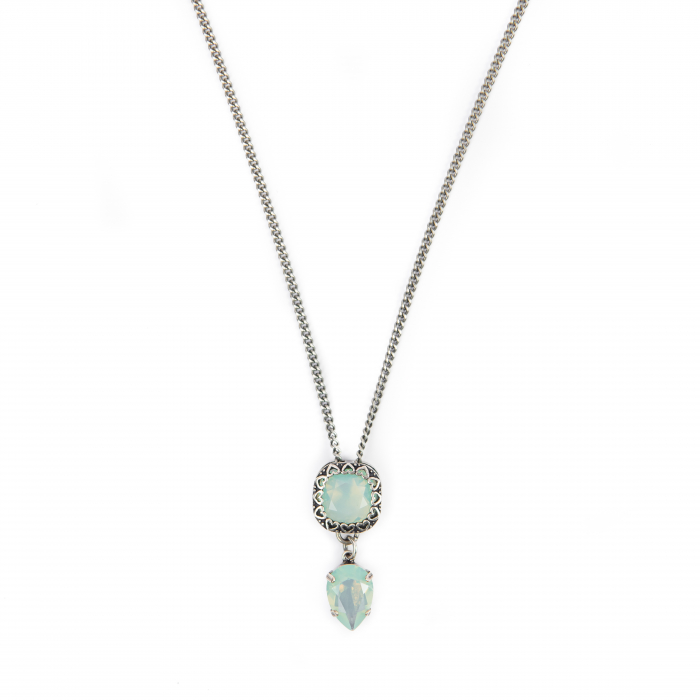 Colier pandantiv cristale Powder Green Antique Silver Plated [2]