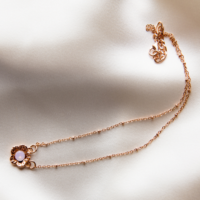 Colier pandantiv floare cristal Rose Opal Golden Plated [1]