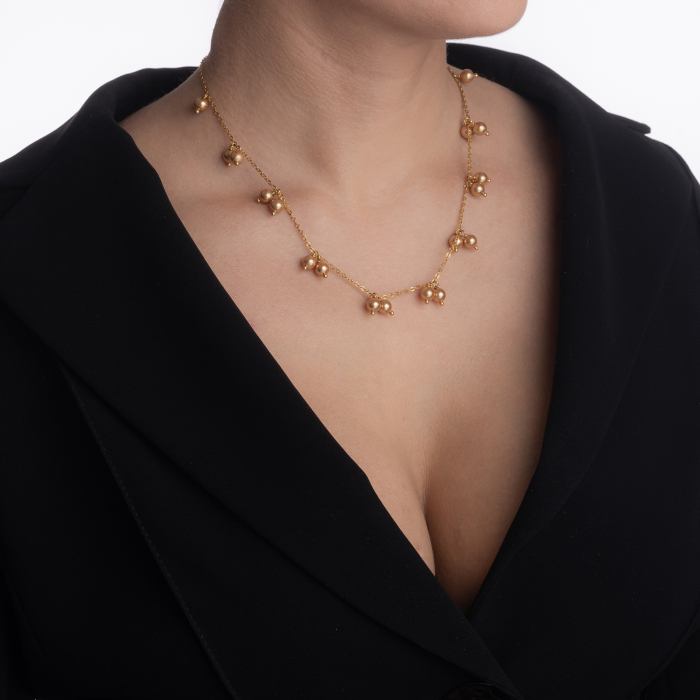 Colier perle Austria elemente metalice placate cu aur lungime 44 cm [3]