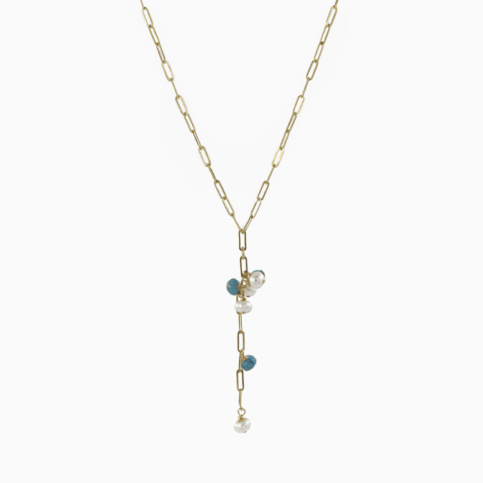 Cultured pearl necklace 4 mm & apatite 4 mm — 1/20 14K gold-filled paperclip chain [2]