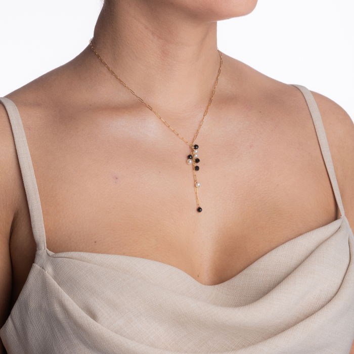 Necklace with 4 mm cultured pearls and 4 mm spinel on a paperclip chain - gold-filled 1/20 14K [3]