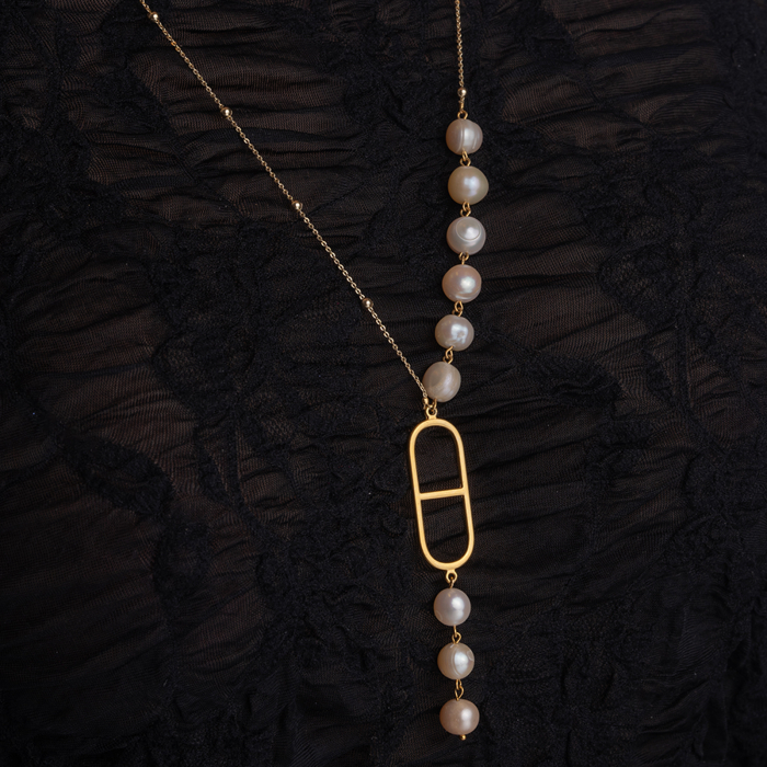 Necklace with 9 mm cultured pearls and gold-plated metal elements - length 66 cm [4]