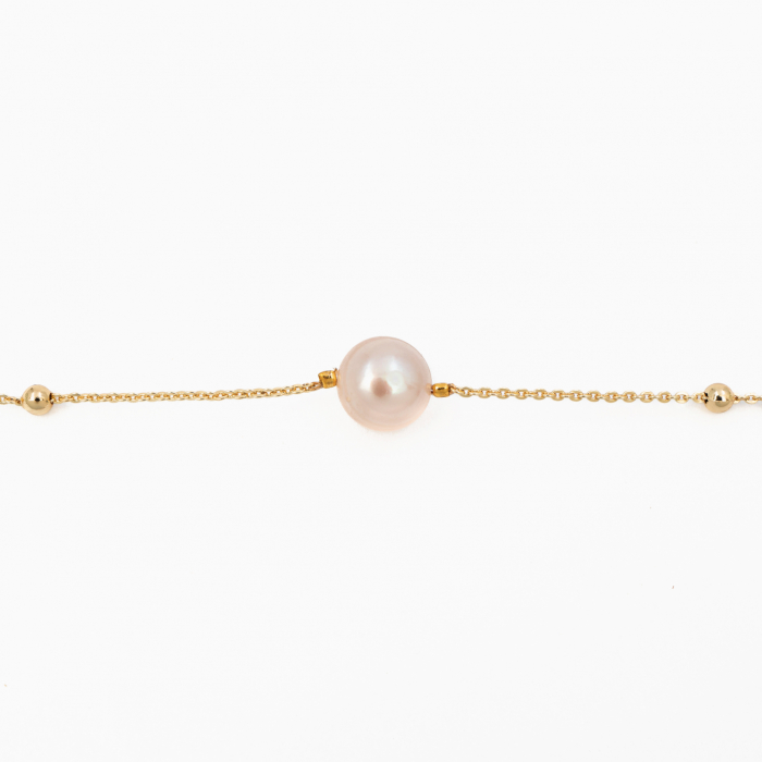 Colier perle de cultura D 9 mm si lant din inox auriu  lungime 104 cm [2]