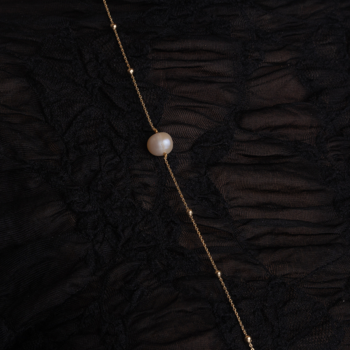 Colier perle de cultura D 9 mm si lant din inox auriu  lungime 104 cm [3]