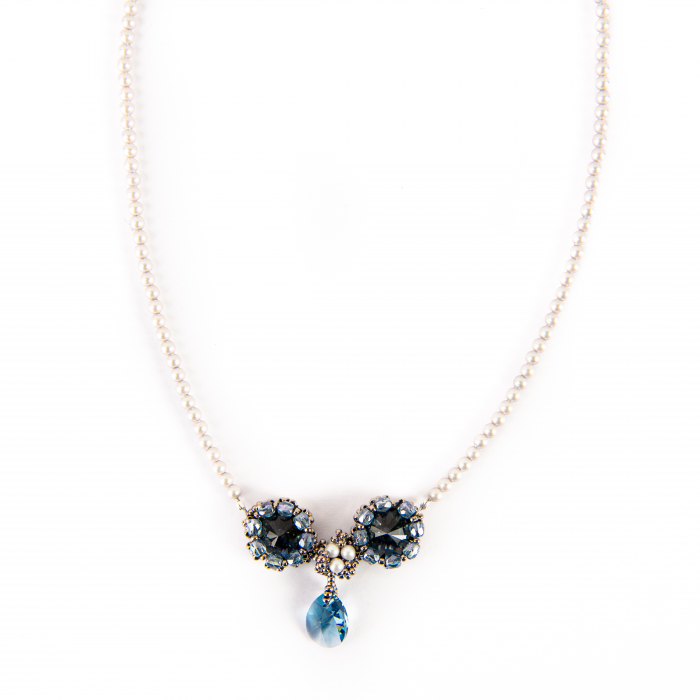 Colier perle iridescent dove grey si cristale [2]