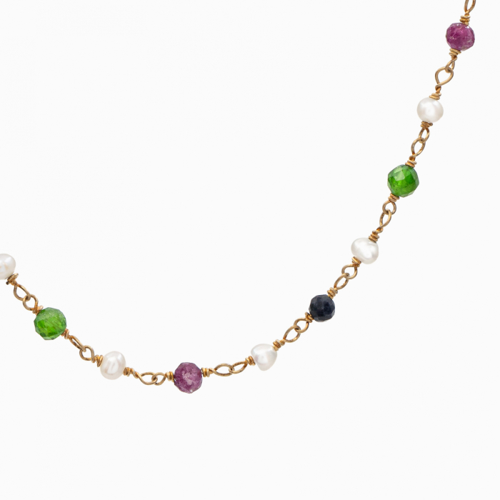 Colier piatra semipretioasa rubin 3 mm perle de cultura 3 mm argint placat aur galben [2]