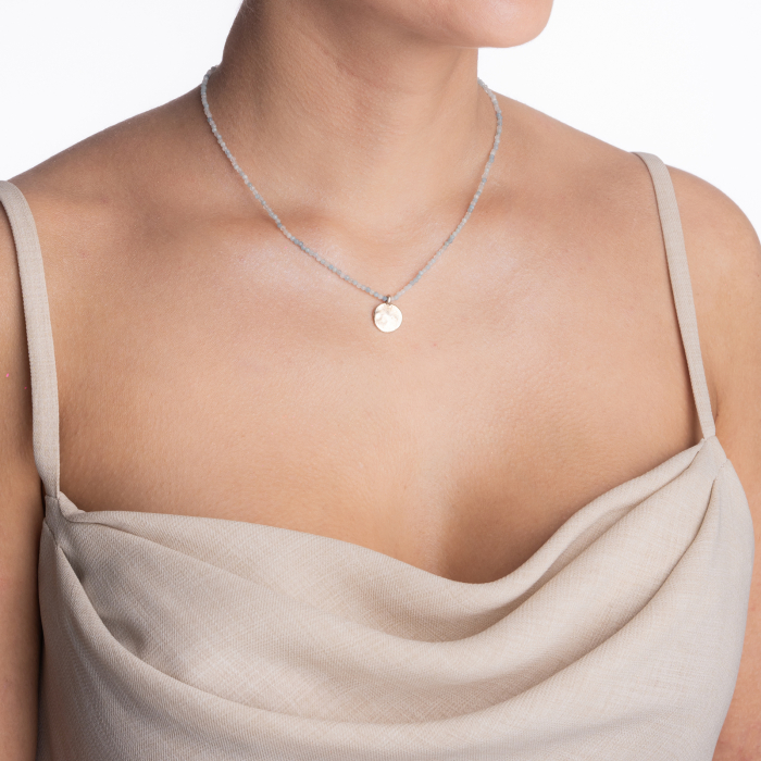 Necklace with micro-faceted aquamarine 2.5 mm with a coin charm - length 42 cm [4]