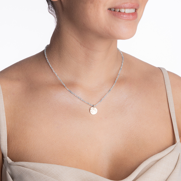 Necklace with micro-faceted aquamarine 2.5 mm with a coin charm - length 42 cm [5]