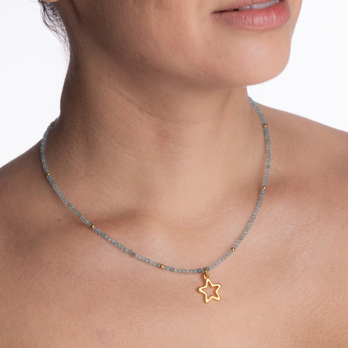 Necklace with micro-faceted aquamarine 2.5 mm - length 42 cm [4]