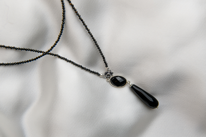Micro faceted black Spinel semi-precious stone and black Onyx necklace [2]