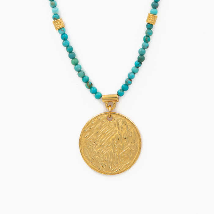 Necklace with natural turquoise 2.5 mm and a 24k gold-plated coin charm - length 42 cm [2]