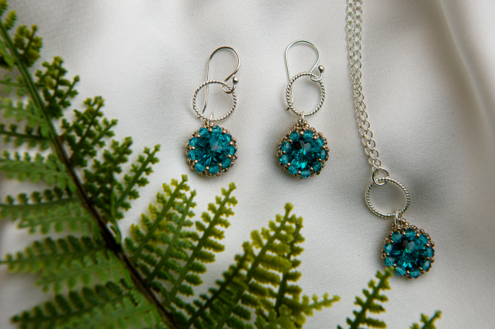 Set pandantiv si cercei cristale Blue Zircon Silver [2]