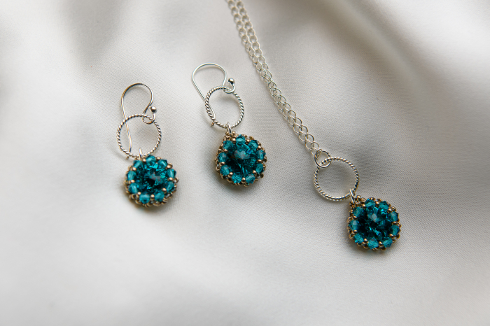 Set pandantiv si cercei cristale Blue Zircon Silver [3]