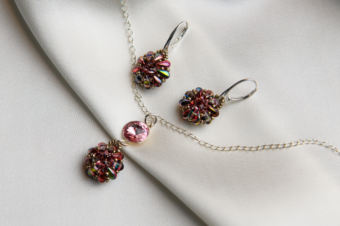 Set pandantiv si cercei cristale Light Rose Silver [2]