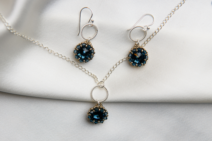 Set pandantiv si cercei cristale Montana Blue Silver [2]