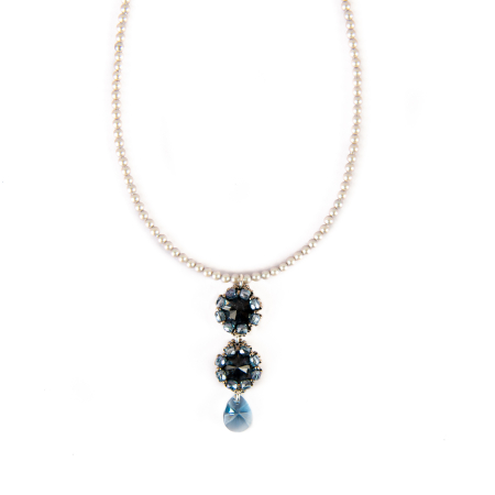 Colier perle dove grey si cristale blue [1]