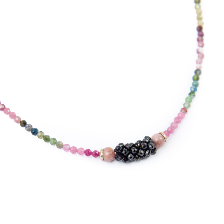 Coliere - Colier piatra semipretioasa turmalina multicolora si spinel negru